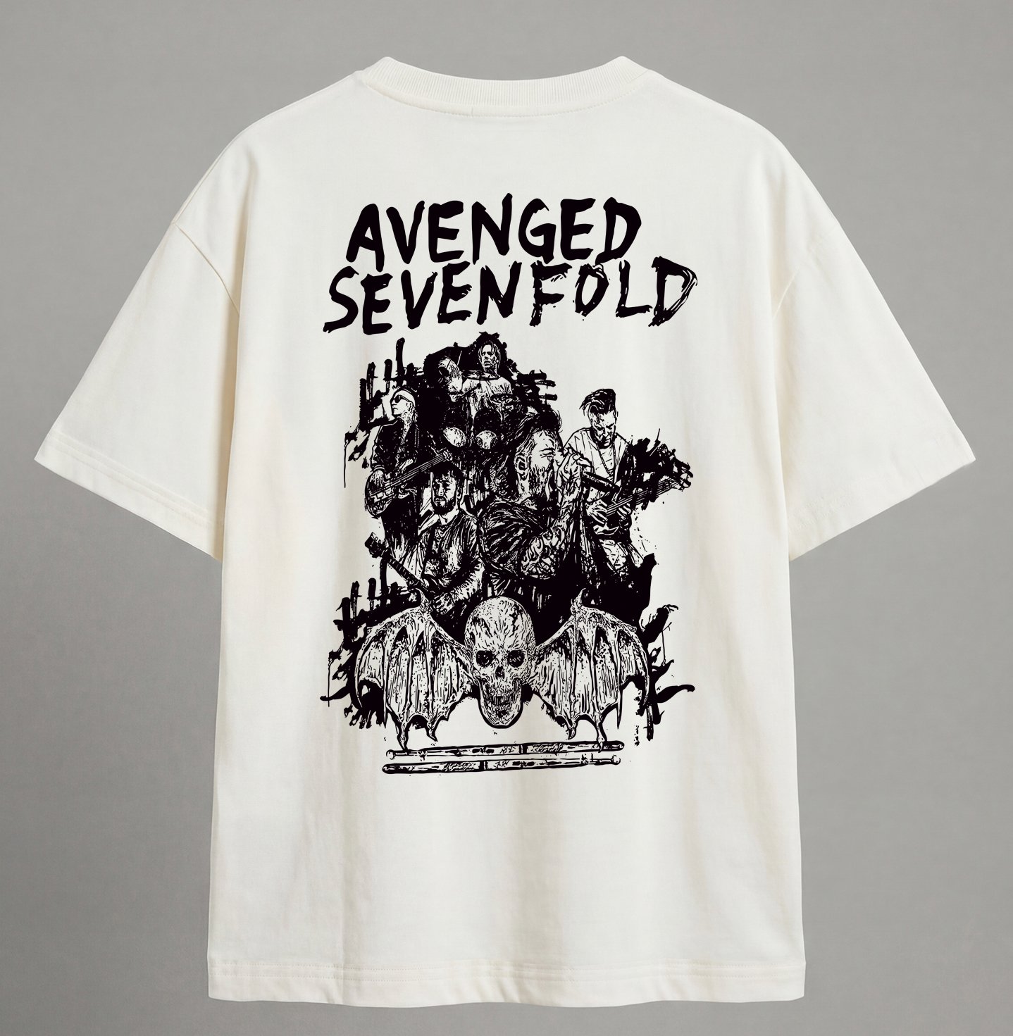 Camiseta Oversized Masculino Sreetwear Avenged Sevenfold Off-White